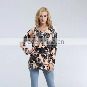 Women's Loose Knit Sweatshirt With Printed Floral thumbnail-1