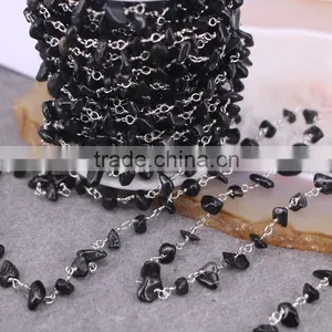 Rosary Chain Black Agate Chips Bead Free Form Chains Silver Plated Chain thumbnail-5