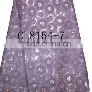 African Organza Lace With Sequins Embroidery CL8154-7purple thumbnail-1