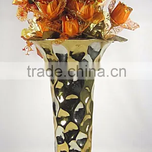 New Gold Trumpet Vase For Wedding Centerpiece, Gold Fluted Vase, Mosaic Flower Vase thumbnail-1