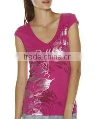 V.NECK PRINTED DYED LADIES T.SHIRT thumbnail-1