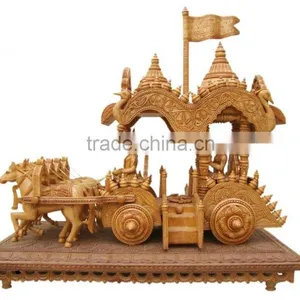 Indian Handmade Wooden Four Horse Arjun Rath Krishan Sarthi Like Mahabharat Kurukshetra Hindhu Vedic Wood Carving India thumbnail-1