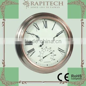 18 Inch 2 In 1 Copper Effect Outdoor Clock Metal Frame With Thermometer thumbnail-1