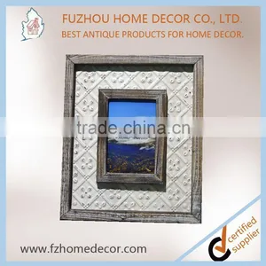 Promotional 4x6" Distressed Wooden Photo Frame With Metal Pattern Decor for Home Use thumbnail-6