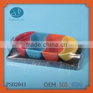New Style High Quality Ceramic Rectangular Divided Plate,Taste Serving Set With 4 Bowls on a Bamboo Tray thumbnail-1