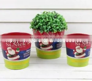 Wholesale Garden Decorative Metal Small Round Flower Pot With Santa Clause thumbnail-1