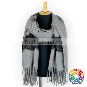 Aqua With Black Knitted Wool Shawl Collar Cardigan Women Fashion Scarve Wholesale thumbnail-4