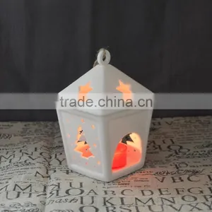 Star Christmas Tree Hollow Design Ceramic X'mas T-light Holder House Hanging thumbnail-3