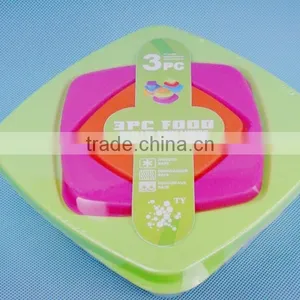 3PC Plastic Color Square Fresh Bowl/food Container thumbnail-1