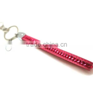 Pink Promotion Gift PU Leather Key Chain With Crystal Gem, Swivel Snap Hooks, Key Ring Accembly, Acrylic Gem Key Chain thumbnail-2
