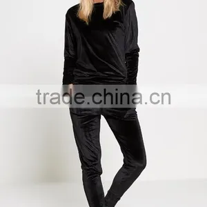 Custom Velour Tracksuits Elegant Lounge Wear Track Bottoms Gym Streetwear Sports Purple Velvet Tracksuit Wholesale thumbnail-3