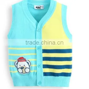 V-neck Button-down Jacquard Kniting Colorful Stripe Baby Sweater Vest thumbnail-1