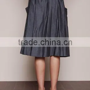 MGOO Elegant Hot Sale Black Midi Skirt With Pockets Fashion OEM African Skirts Chambray Flare Dress thumbnail-5