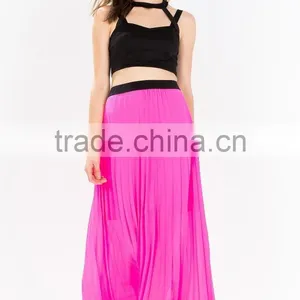 Partially Lined Perfect Pleated Long Skirt Sexy Chiffon Maxi Skirts thumbnail-2