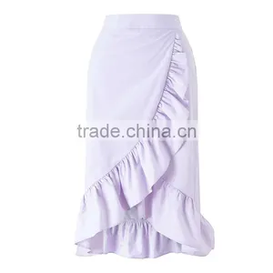 Falbala Hem Midi Wrap Skirt for Girls Hot Summer Ladies Poplin Fashion Skirts thumbnail-6