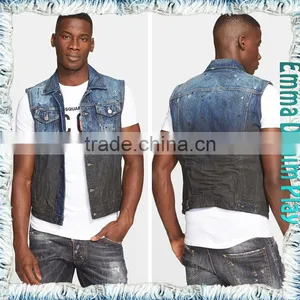 Fashion Mens Dirty Washed Denim Vest With Contrast Color thumbnail-1