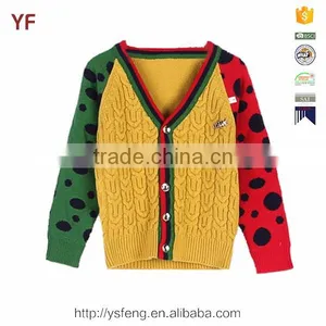High Quality Contrast Color Cable Knit Boy's V-neck Cardigan Sweater thumbnail-1