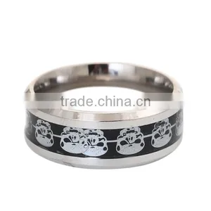 Stainless Steel Unadjustable Rings Silver Tone Black Skull thumbnail-2