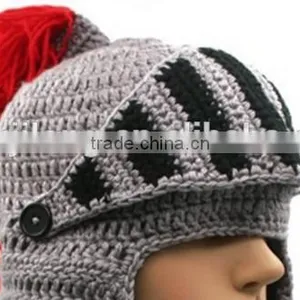 Crochet Roman Knight Helmet Hat Handmade Knitted Warm Hat With Beard Costume Hat thumbnail-3