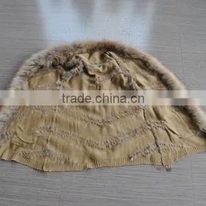 YR646 Stylish Real Rabbit Knit and Raccoon Fur Waistcoat Euro Long Fur Gilet thumbnail-6