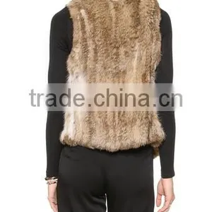 YR284 Women Yarn and Real Rabbit Fur Knitted Vest With Elastic thumbnail-3