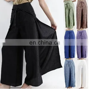 Womens Black Thai Silk Wrap Pants/Fisherman Sarong Harem Yoga Trousers Wide Leg thumbnail-1