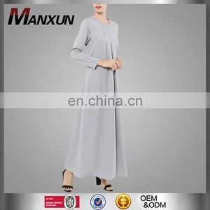 Muslim Women Long Dress Front Pleated Grey Dress Islamic Clothes thumbnail-1