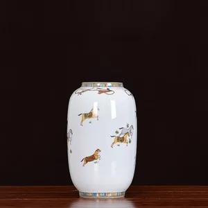 New Chinese Creative Horse Hand Made Color Paint White Ceramic Vase For Shopping Mall Decor thumbnail-3