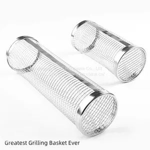Kitchen Accessories Home and Kitchen Gadgets Rotisserie Basket Bbq Grilling Accessories Outdoor Camp Round Bbq Grill Basket thumbnail-2