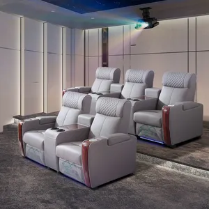 Private Villa Audio-visual Room Leather Electric Sofa Home Theater Electric Multi-functional Sofa Combination thumbnail-2
