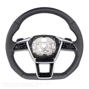 For Audi A6 C8 Multifunctional Alcantara Leather White Stitching Flat Bottomed Steering Wheel With Paddles Key Button Assembly thumbnail-1