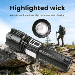 Wholesale Solar Powered Rechargeable LED Flashlight 800M Long Range 3600mAh Power Bank Telescopic Zoom Torch With Side Warning Light thumbnail-2