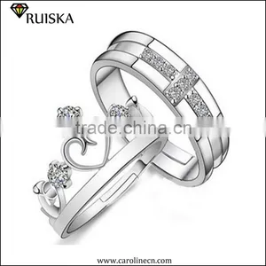 Custom White Gold Plated King And Queen Diamond Engagement And Wedding Ring thumbnail-1