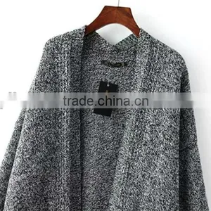 Deep V-neck Long Sweater Coat Lady Knitting Long Sweater Cardigan With Pockets thumbnail-3