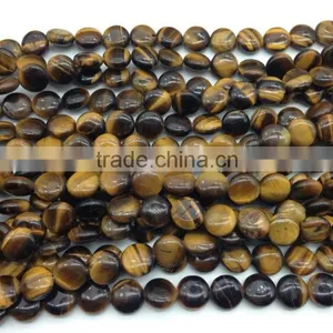 Whole Sale Price 10mm Yellow Tiger Eye Stone Flat Coin Beads thumbnail-4