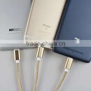 1.2m Nylon Woven Three Metal Plugs 3 in 1 Micro USB Cable Colorful Phone Cable for IPhone 6 6s Plus 5s Android Type C thumbnail-6