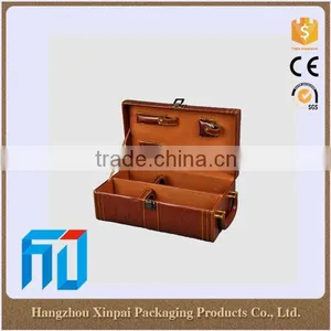 Wholesale Handmade 2 Bottles With Tools And Lock Leather Wine Gift Boxes thumbnail-1