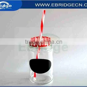 Customized Glass Drinking Mason Jar With Colored Cap and Straw thumbnail-1