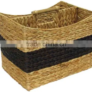 Water Hyacinth Storage Magazine Baskets With Wood Handle thumbnail-1