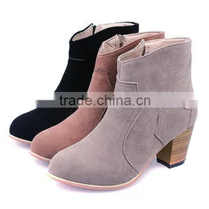Spring and Autumn Fashion Vintage Women's Thick Heel Boots Solid Color Nubuck Leather Side Zipper Women Boots With a Single thumbnail-1