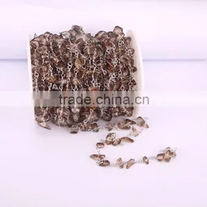 Fashion Rosary Chain Smoky Quartz Chips Beads Free Form Chains Silver Plated Wire Wrapped Chain thumbnail-1