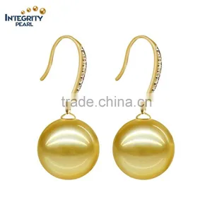 Perfect Round Good Shape 10-11 Round Gold Jewel Women Natural Pearl Earring Findings thumbnail-1