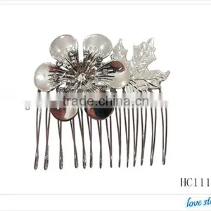 Decorative Hair Side Combs With Beautiful Flower, Metal Hair Comb for Women thumbnail-1