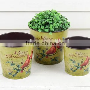 2016 S/3 Paper Decal Metal Round Bird Decor Gardenl Flower Pot,bali Garden Pot thumbnail-1