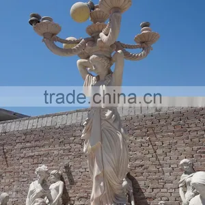 European Style Marble Garden Lady With Lamp Sculpture thumbnail-4