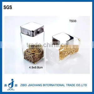 China Supplier Clear Square Glass Spice Jar Double Cap With Metal Lid thumbnail-1