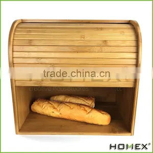 Bamboo Double Decker 2 Layer Roll Top Wooden Bread Bin Homex BSCI/Factory thumbnail-1