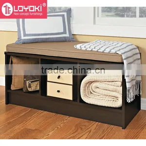 3-Cube Storage Bench With Cushion Seat MDF Wood Shoe Organizer Shoe Rack Home Entryway Storage Bench thumbnail-1