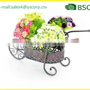 2017 Decorative Wrough Iron Cart Shape Flower Pot Stands Indoor Outdoor Decoration thumbnail-1
