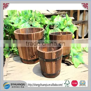 Outdoor Garden Use Square and Rounded Wooden Flower Planter Box With Metal Staps Decor thumbnail-1